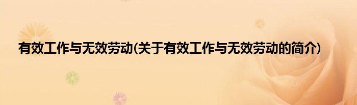 有效工作与无效劳动(关于有效工作与无效劳动的简介)