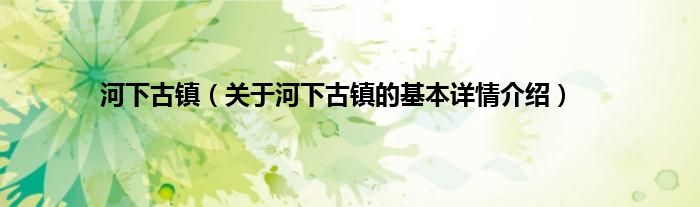 河下古镇（关于河下古镇的基本详情介绍）
