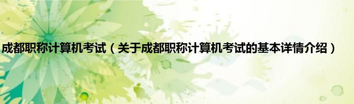 成都职称计算机考试（关于成都职称计算机考试的基本详情介绍）