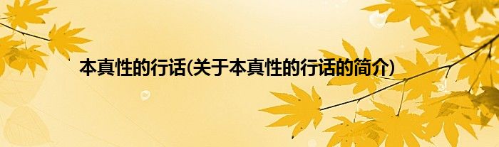 本真性的行话(关于本真性的行话的简介)